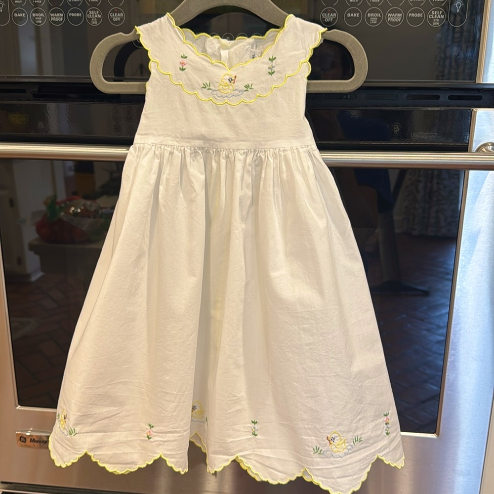 Sophie & Lucas - White Dress w/Embroidered Ducks & Flowers,Yellow Trim-Size:18M